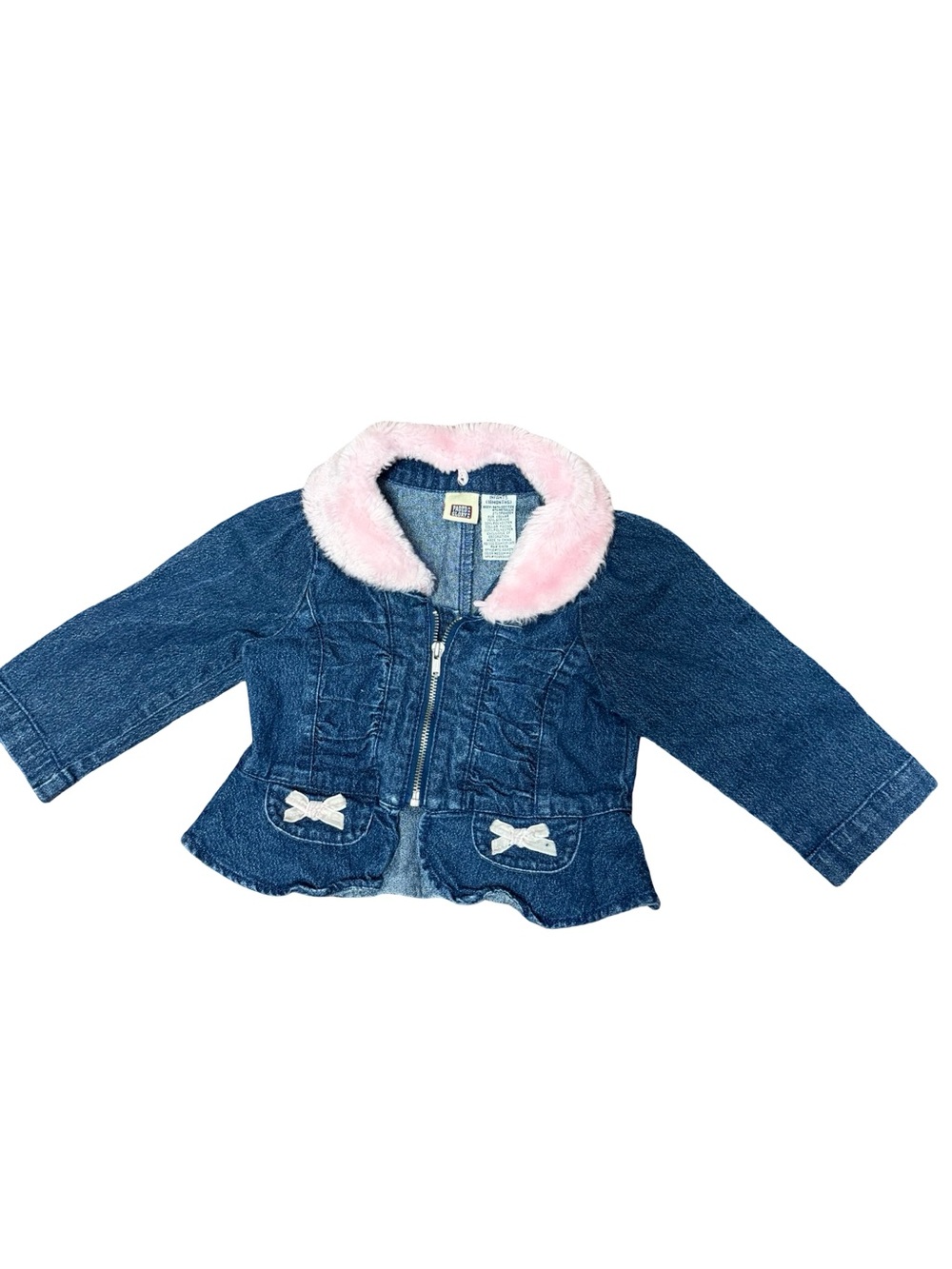 Faded Glory Blue Denim Jacket with Pink Faux-Fur Collar